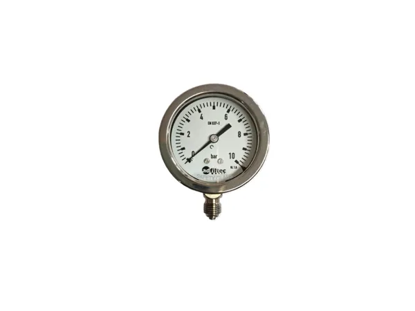 Edelstahl-Manometer 0–10 bar mit adfiltec-Skala